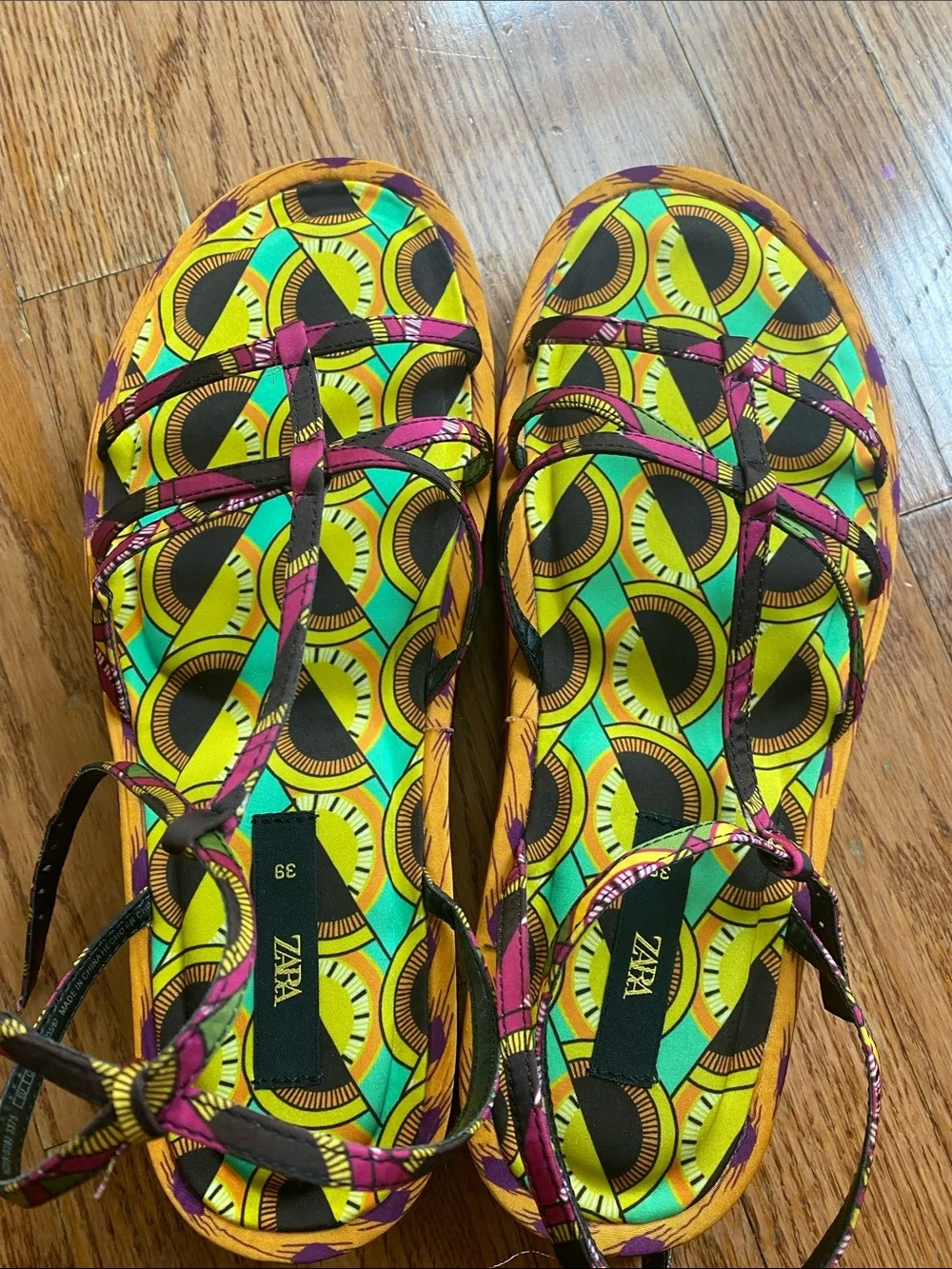 Zara Multicolor Patterned Platform Sandals (Green, Yellow, Orange, Purple)